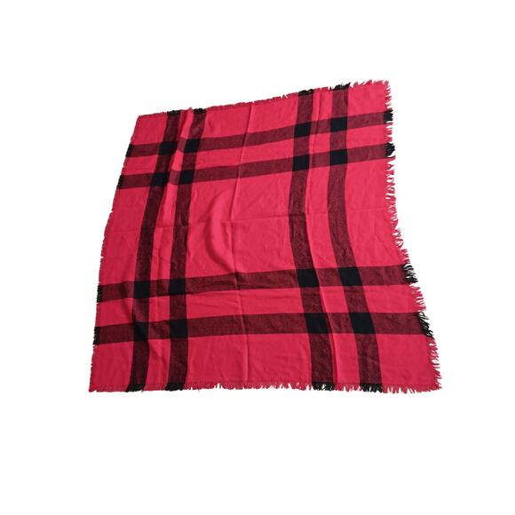 Vintage French-Made Plaid Scarf 47x46 Wool Blend for Bamberger’s Red Black - Picture 5 of 10